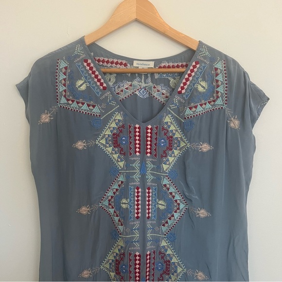 Sundance Blue Gray Dress with Tribal Embroidery - Picture 2 of 8